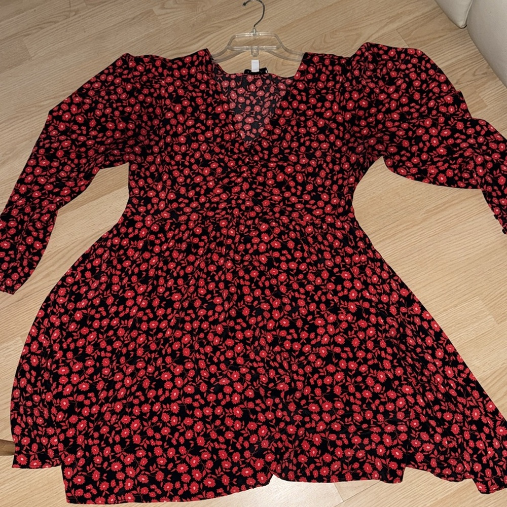 Floral Red and Black Dress